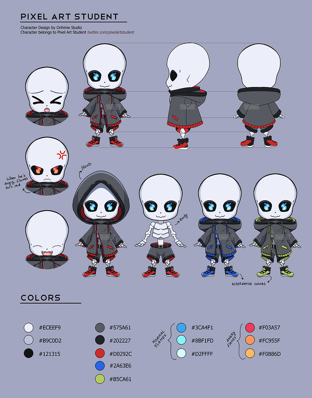 pixel art student reference sheet